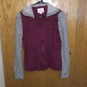 Maroon and grey zip-up